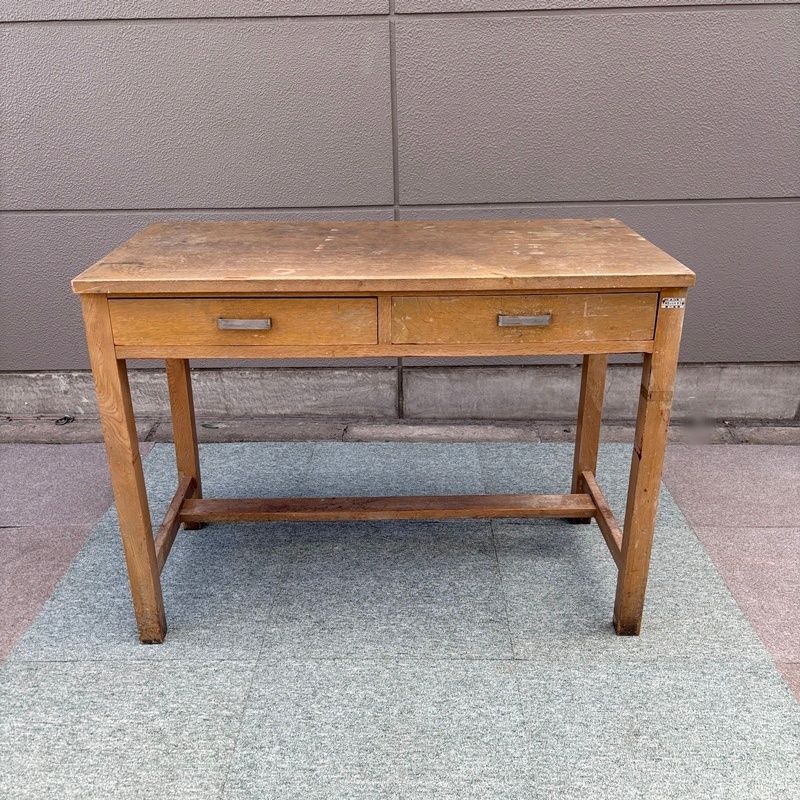 福岡 レトロ 木製デスク 机 ウッド 事務机 学習 書斎 ビンテージ ヴィンテージ 引き出し 抽斗 収納 備品 ラベルあり CA 0728-1