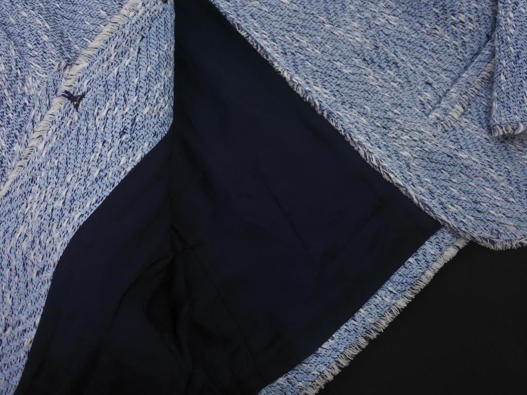 theory セオリー リネン混 ツイード ノーカラー ジャケット size2/青