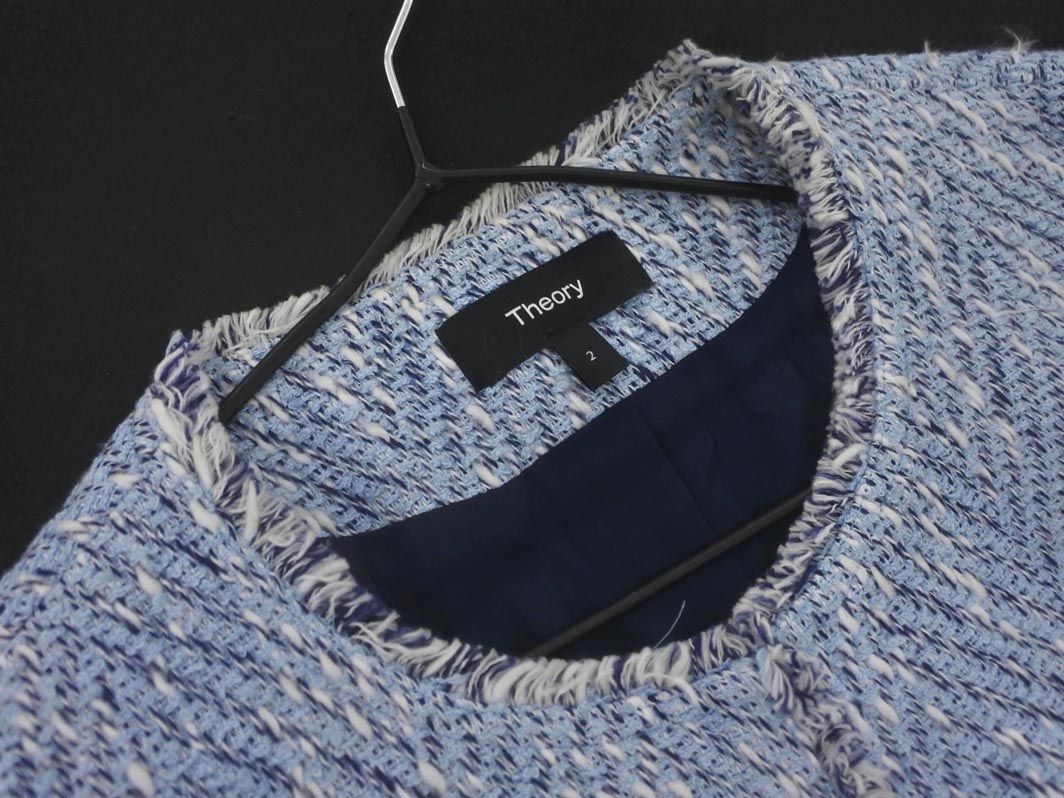 theory セオリー リネン混 ツイード ノーカラー ジャケット size2/青
