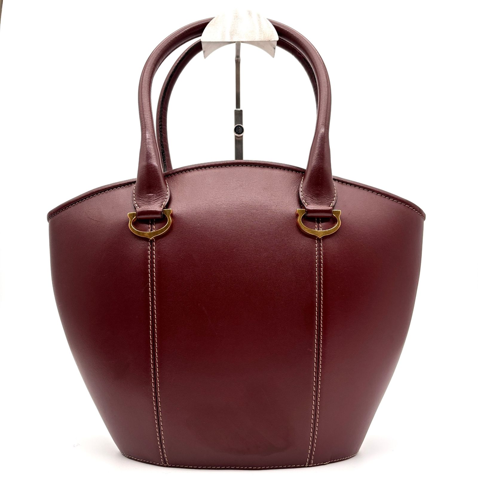 【有名ブランド大集合】 Cartier カルティエ マストライン ハンドバッグ レザー ボルドー レディース 舟形 自立 フォーマル ロゴ型押し ゴールド金具 奮闘