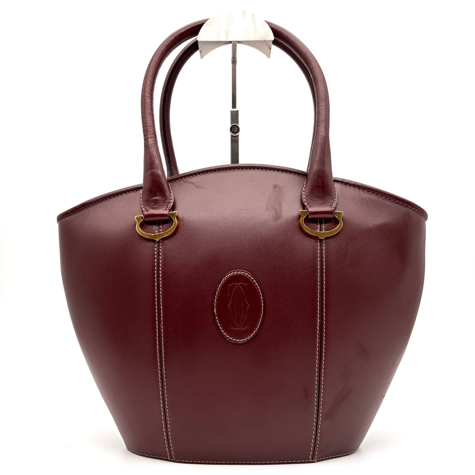Cartier カルティエ マストライン ハンドバッグ レザー ボルドー レディース 舟形 自立 フォーマル ロゴ型押し ゴールド金具