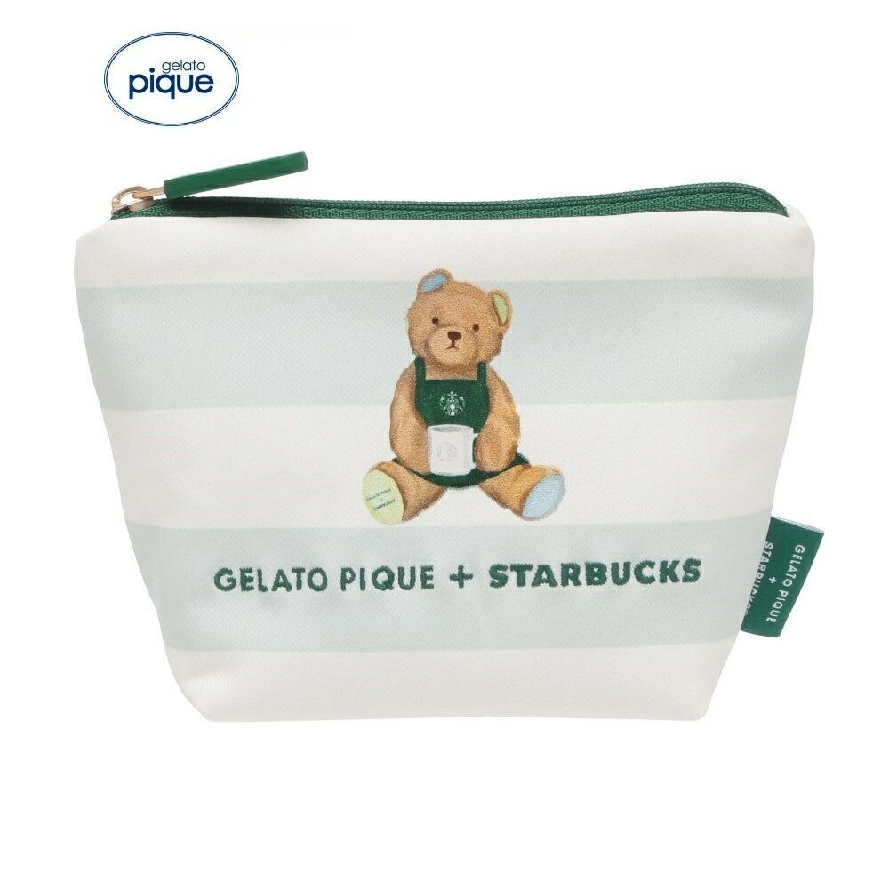 gelato pique STARBUCKS ベアプリントボーダーポーチ ミントグリーン コラボレーション ジェラートピケ スターバックス