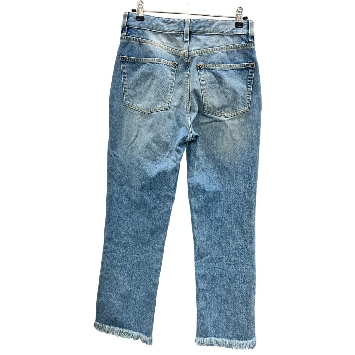 LOUIS VUITTON ルイ ヴィトン 2025SS デニム パンツ LV ロゴ モノグラム レザー パッチ RW231W FOPT13 ブルー ブラウン ジーンズ ストレート カットオフ フリンジ ボトムス ルイヴィトン ABランク 鑑定済