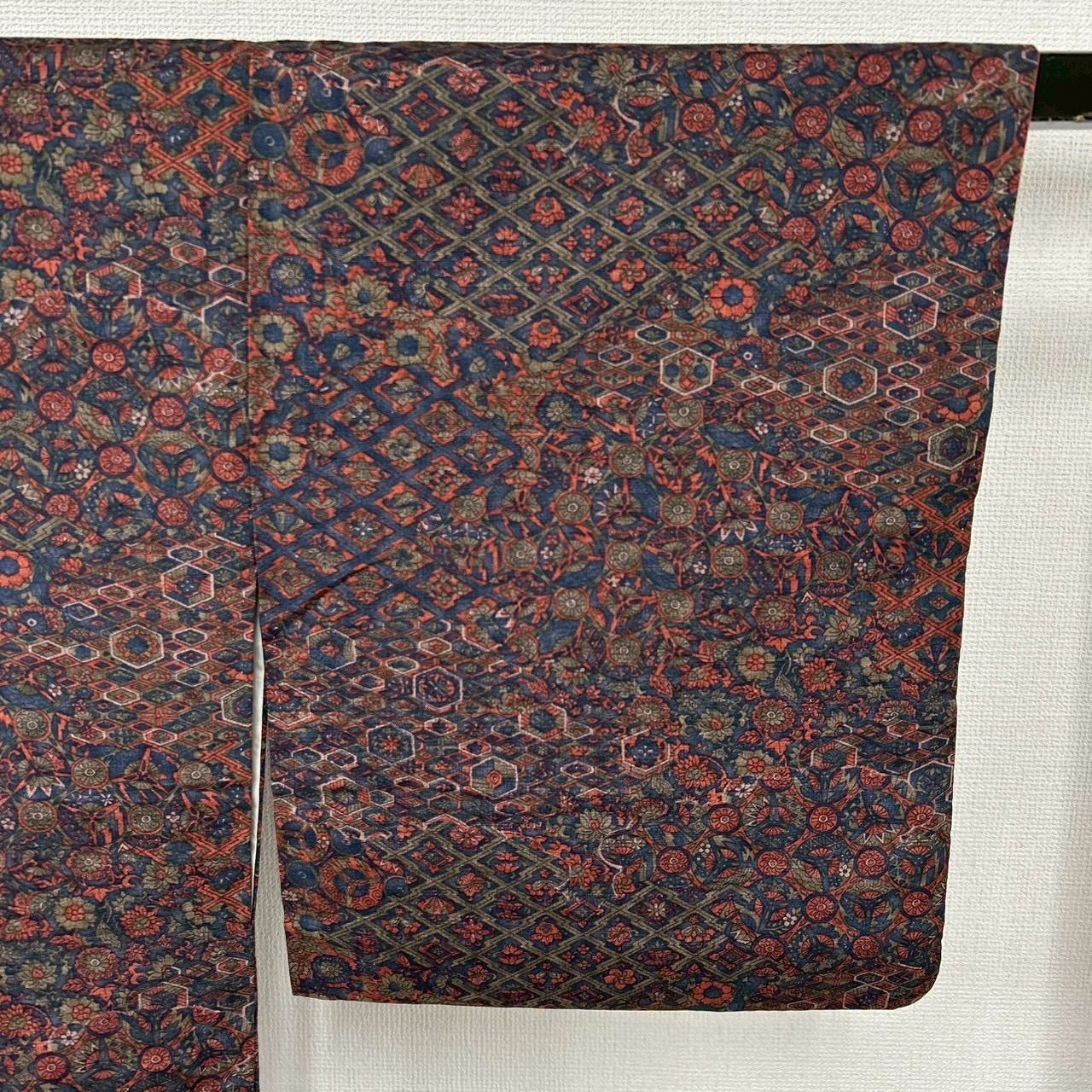 更紗 紬 正絹 裄65 しつけ糸 美しい染め 袷 着物 MK-861 - メルカリ