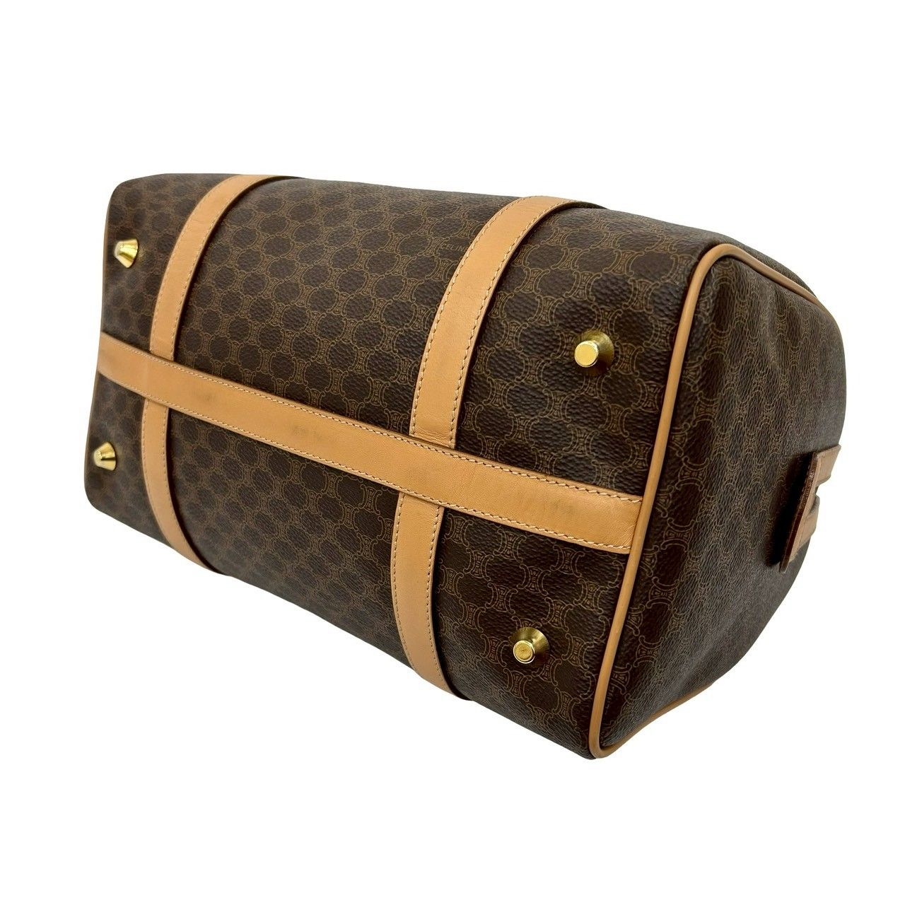  CELINE セリーヌ ヴィンテージ マカダム 柄 トリオンフ ロゴ レザー ハンドバッグ ミニ ボストンバッグ ブラウン 59005 ハンドバッグ バッグ