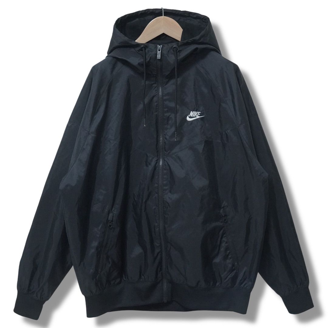 90s NIKE ナイロンジャケット ラグラン 袖ライン スウッシュ 刺繍 L