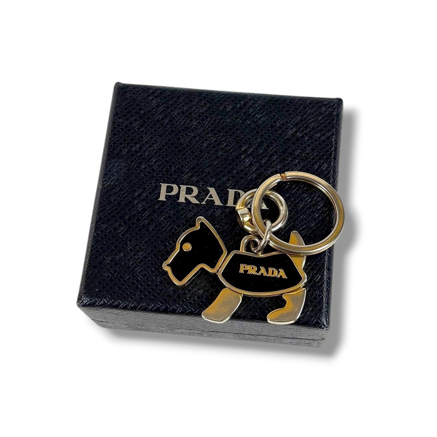 PRADA プラダ ドッグモチーフ キーリング ブラック ゴールド金具