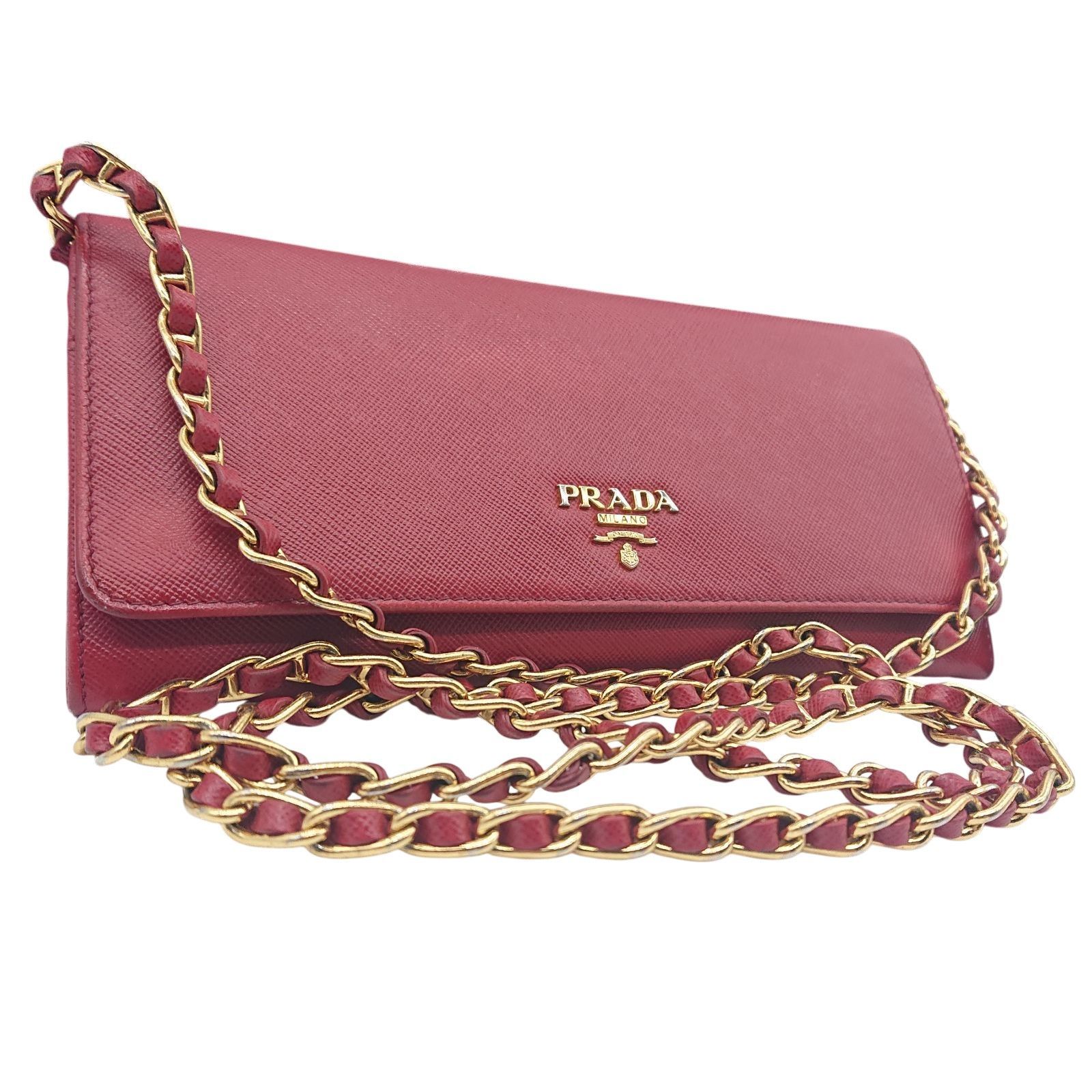 PRADA プラダ チェーンウォレット レザー チェーン ショルダー レッド 