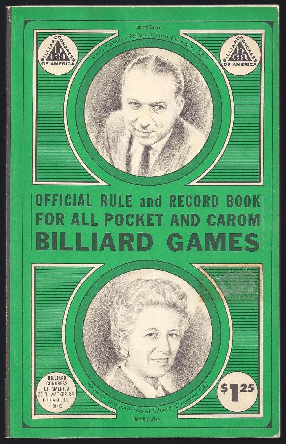 Officaial Rule and Record Book for All Pocket Carom Billiard Games revised 1968