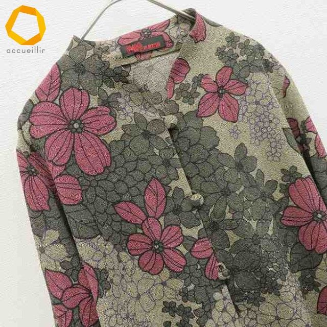 シセンドウ 詩仙堂 ちりめん シャツ ブラウス 花刺 総柄 a967068