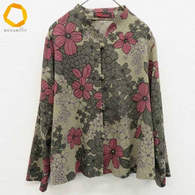 シセンドウ 詩仙堂 ちりめん シャツ ブラウス 花刺 総柄 a967068