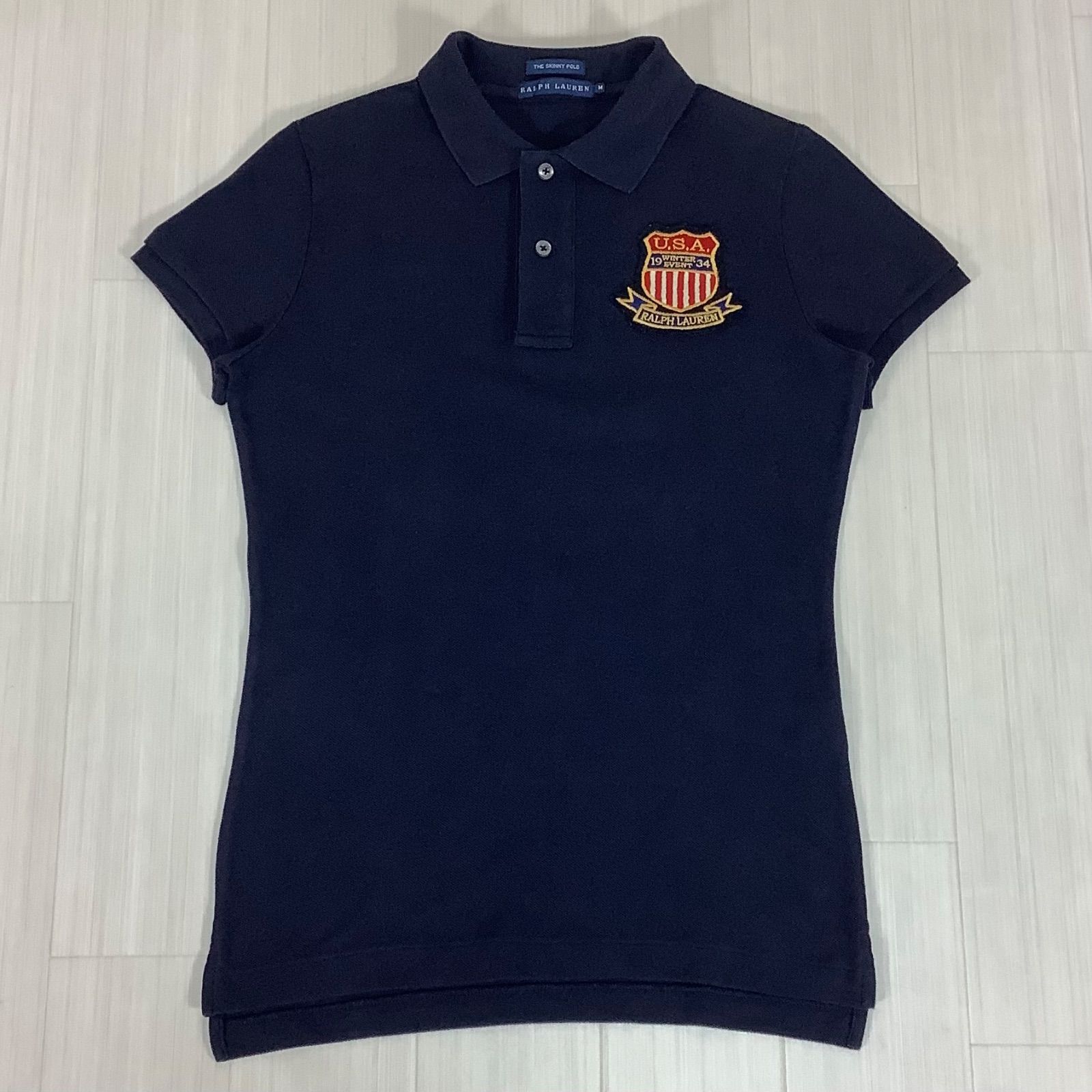 黒 ラルフローレン RALPH LAUREN ポロシャツ M ブラック刺繍ロゴ黒 良品】RALPH LAUREN ラルフローレン 半袖ポロシャツ M ブラック 黒