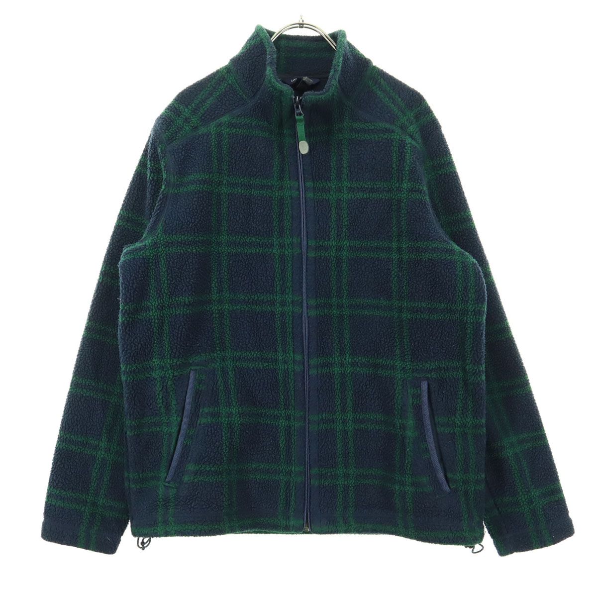 LANDS' END ランズエンド チェック柄 フリースジャケット M グリーン系 メンズ 古着