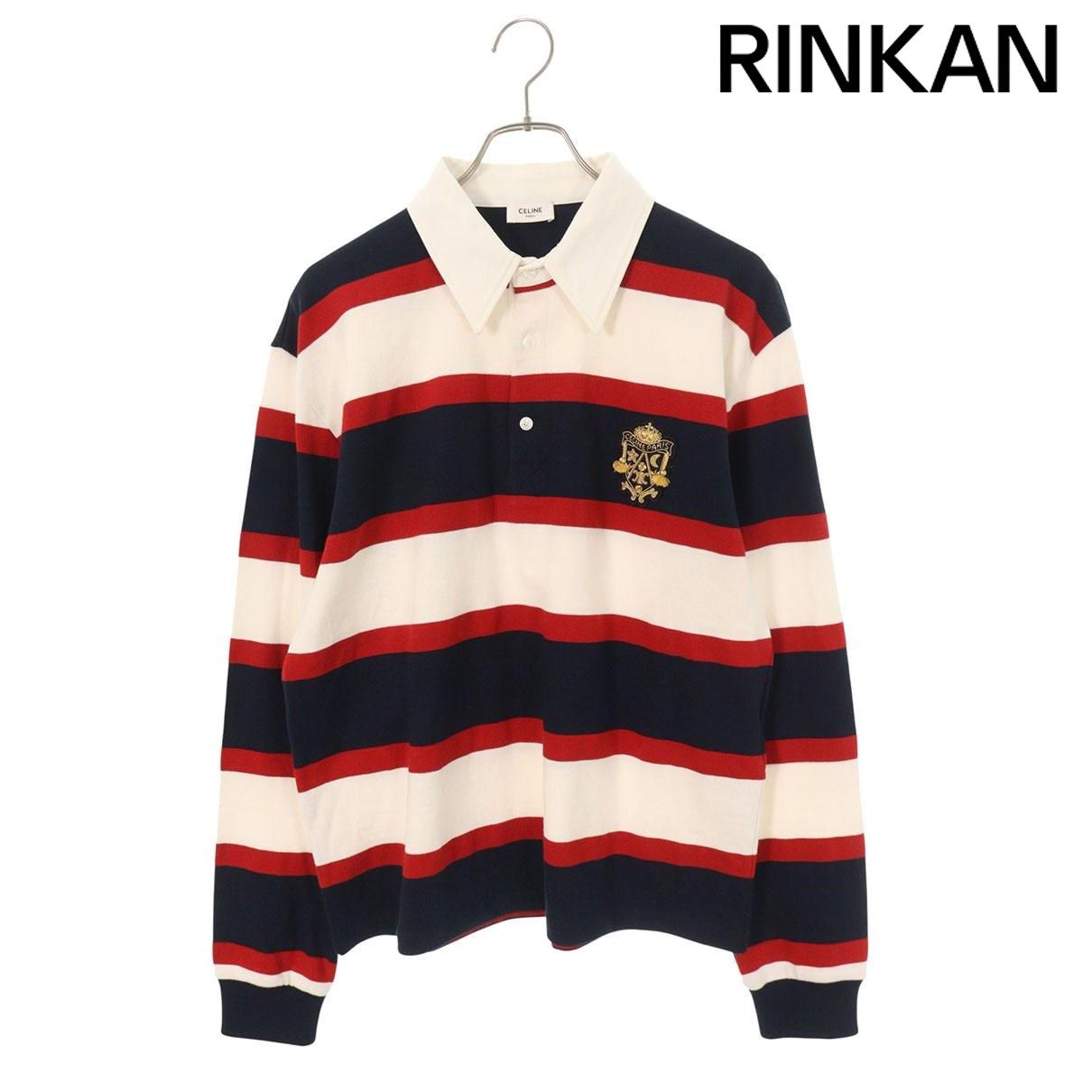 セリーヌ 25 SS .01 QL BLASON ストライプ ラグビー長袖ポロシャツ メンズ M