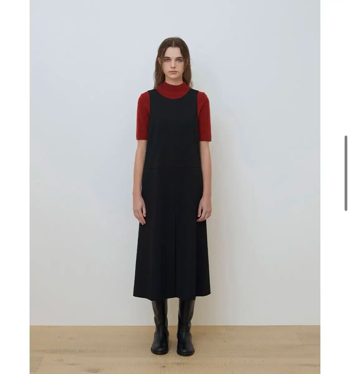 A.T.CORNER スリーブレス バッグ Vネック ロング ワンピース ブラック