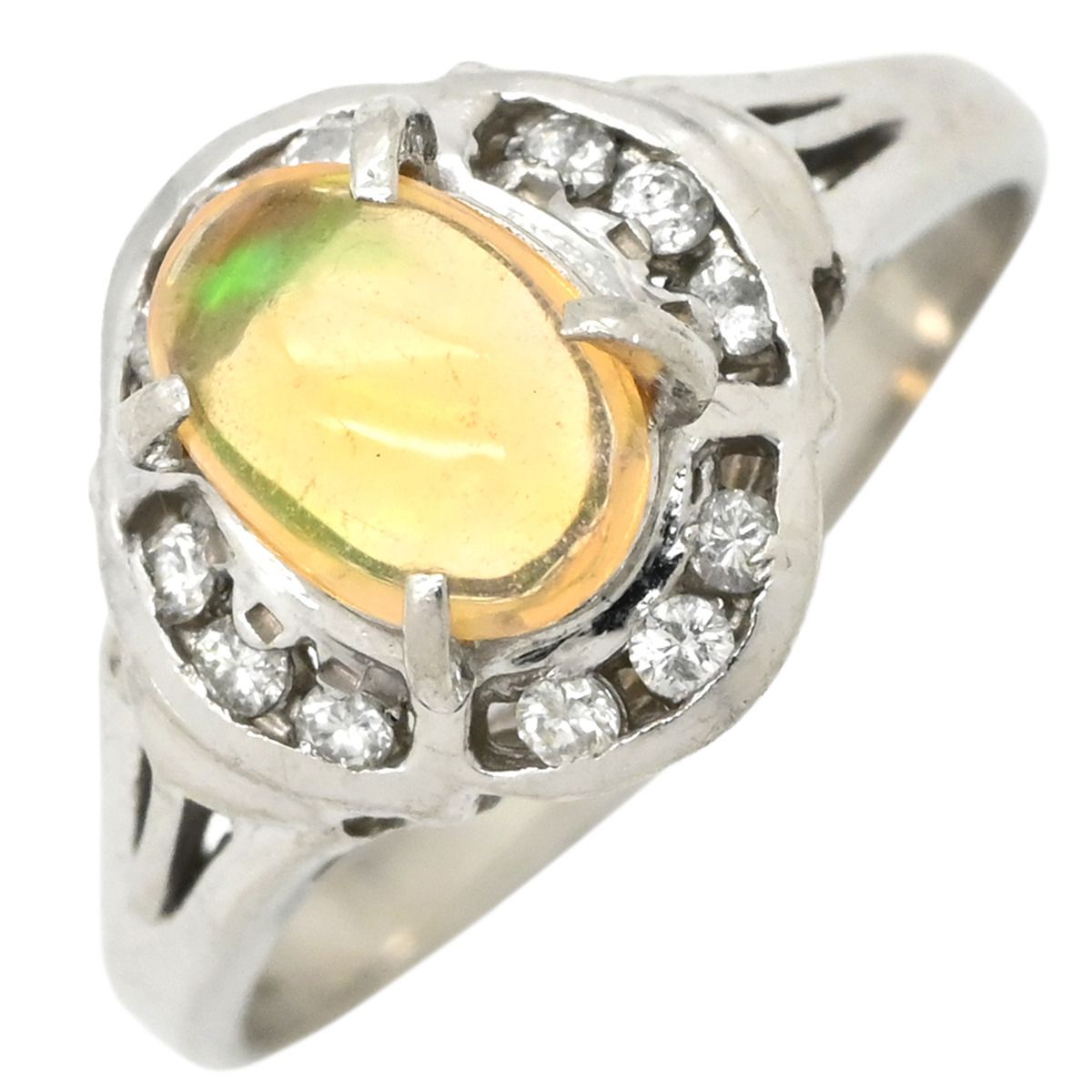 リング 指輪 ファイアオパール ダイヤリング Pt900 オパール ダイヤモンド プラチナシルバー メキシコオパール 11号