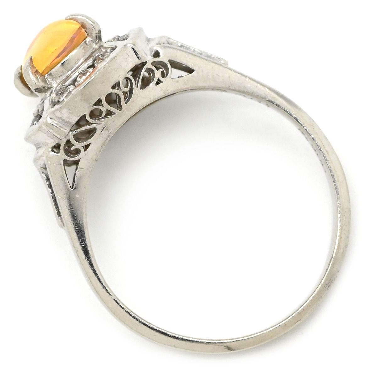 リング 指輪 ファイアオパール ダイヤリング Pt 900 オパール ダイヤモンド プラチナシルバー メキシコオパール 11号