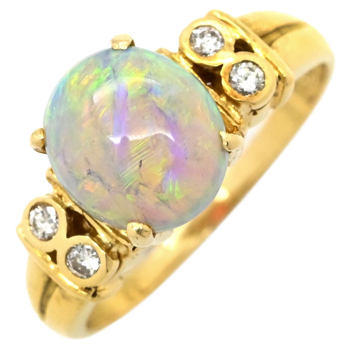 リング 指輪 オパール ダイヤリング K18YG オパール ダイヤモンド イエローゴールド 10号