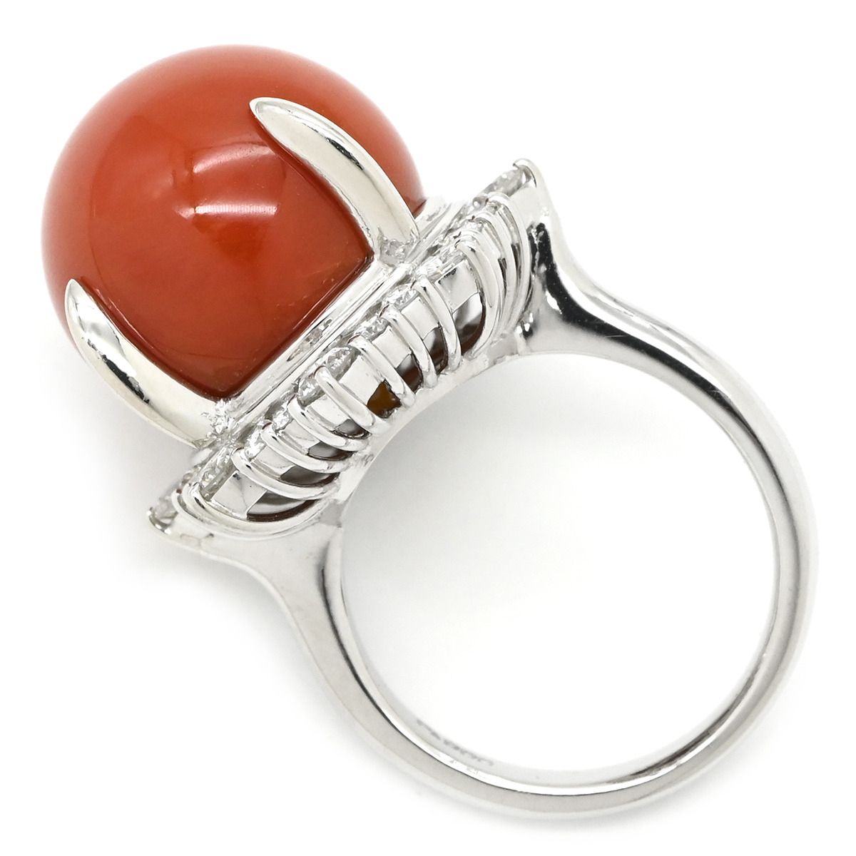 リング 指輪 珊瑚 ダイヤリング Pt 900 プラチナシルバー 赤 サンゴ 10.5号