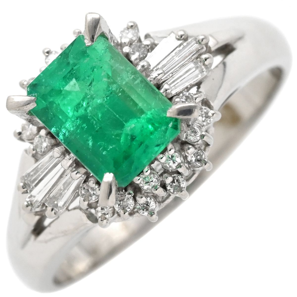 リング 指輪 エメラルド ダイヤモンド リング Pt900 エメラルド ダイヤモンド プラチナシルバー グリーン 緑 スクエア 16号