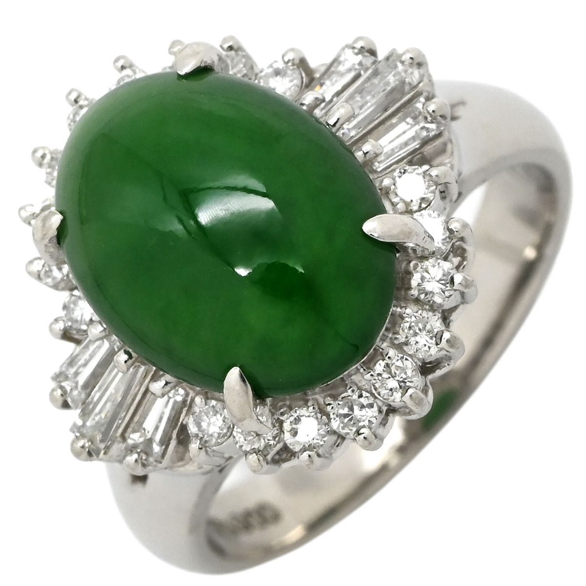リング 指輪 ヒスイ ダイヤリング Pt900 ヒスイ ダイヤモンド プラチナシルバー 翡翠 グリーン 11号