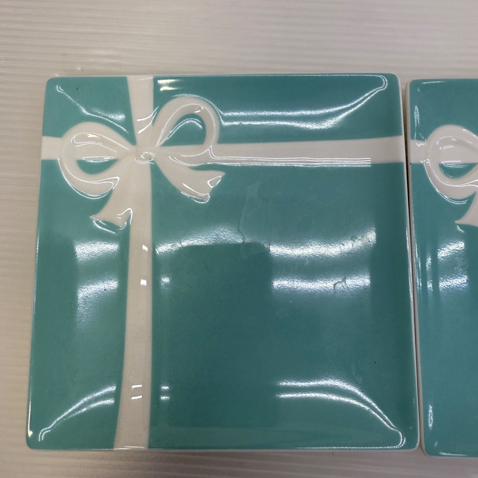 ティファニー ブルーボウデザートプレートセット スクエア ペア デザートプレート 平皿 Tiffany