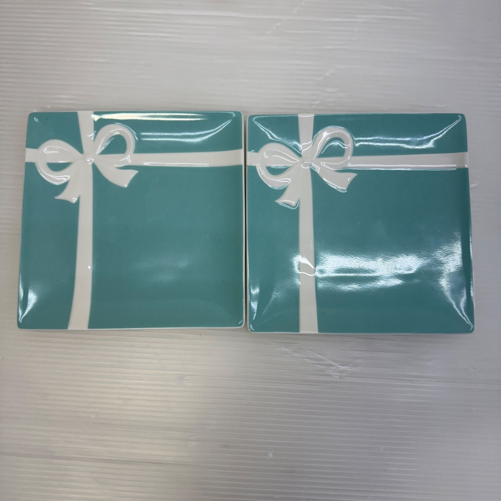 ティファニー ブルーボウデザートプレートセット スクエア ペア デザートプレート 平皿 Tiffany
