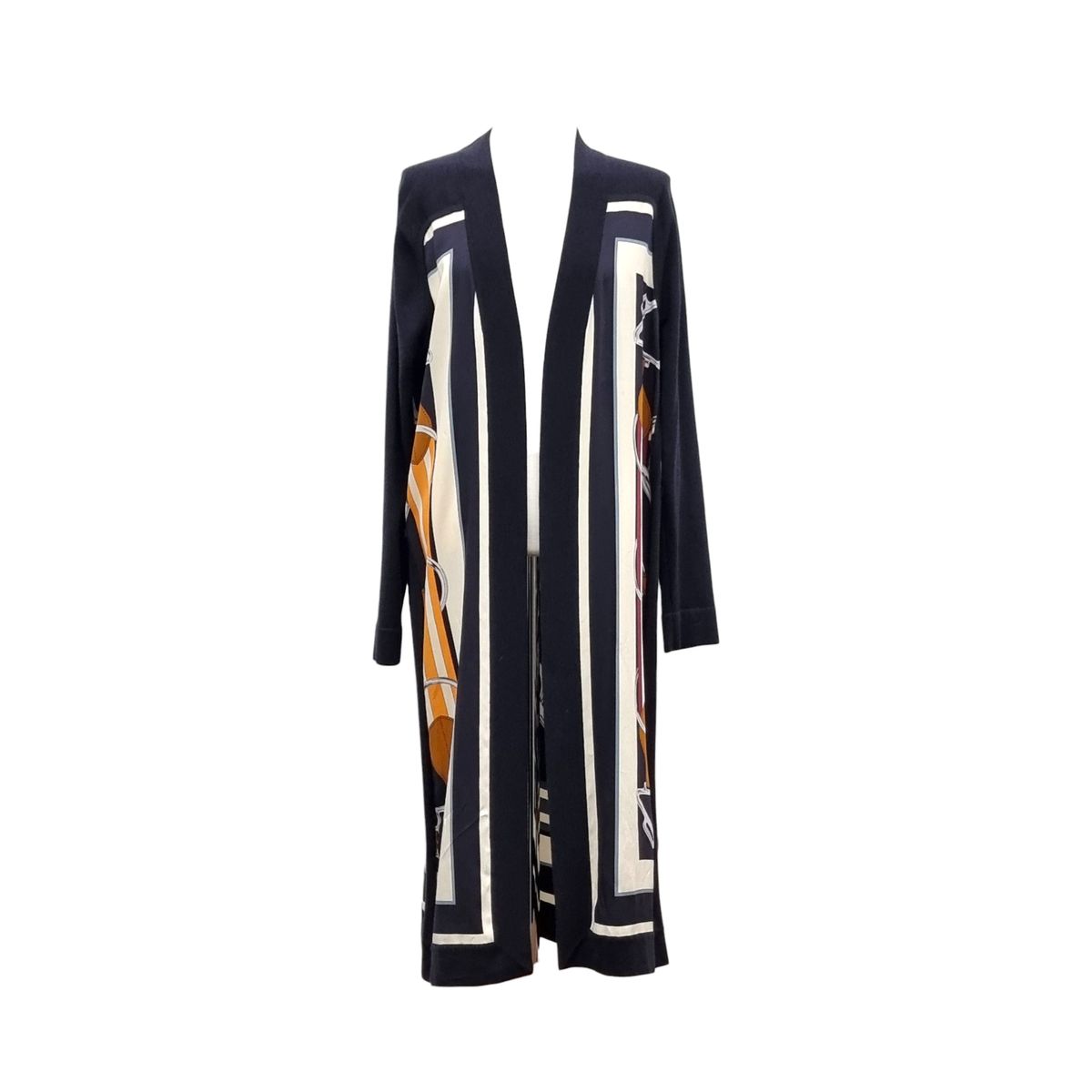 34 Hermes Silk Cashmere Trimming Long Cardigan HEB110528