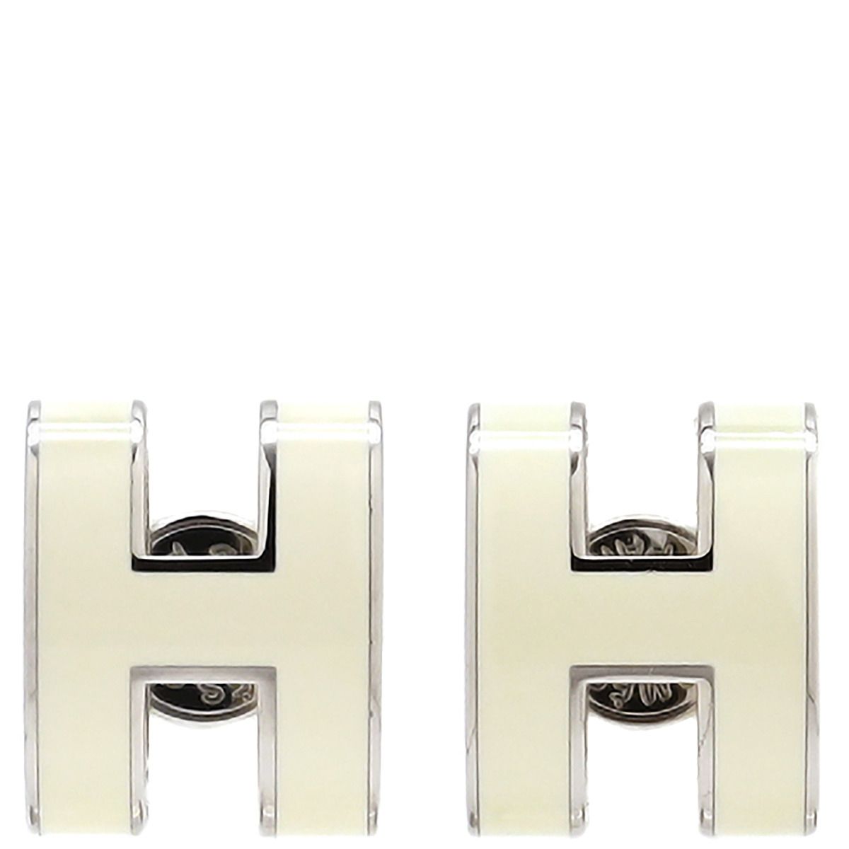 エルメス HERMES ピアス ポップアッシュ Hピアス メタル エナメル ホワイトXシルバー H型 白 箱