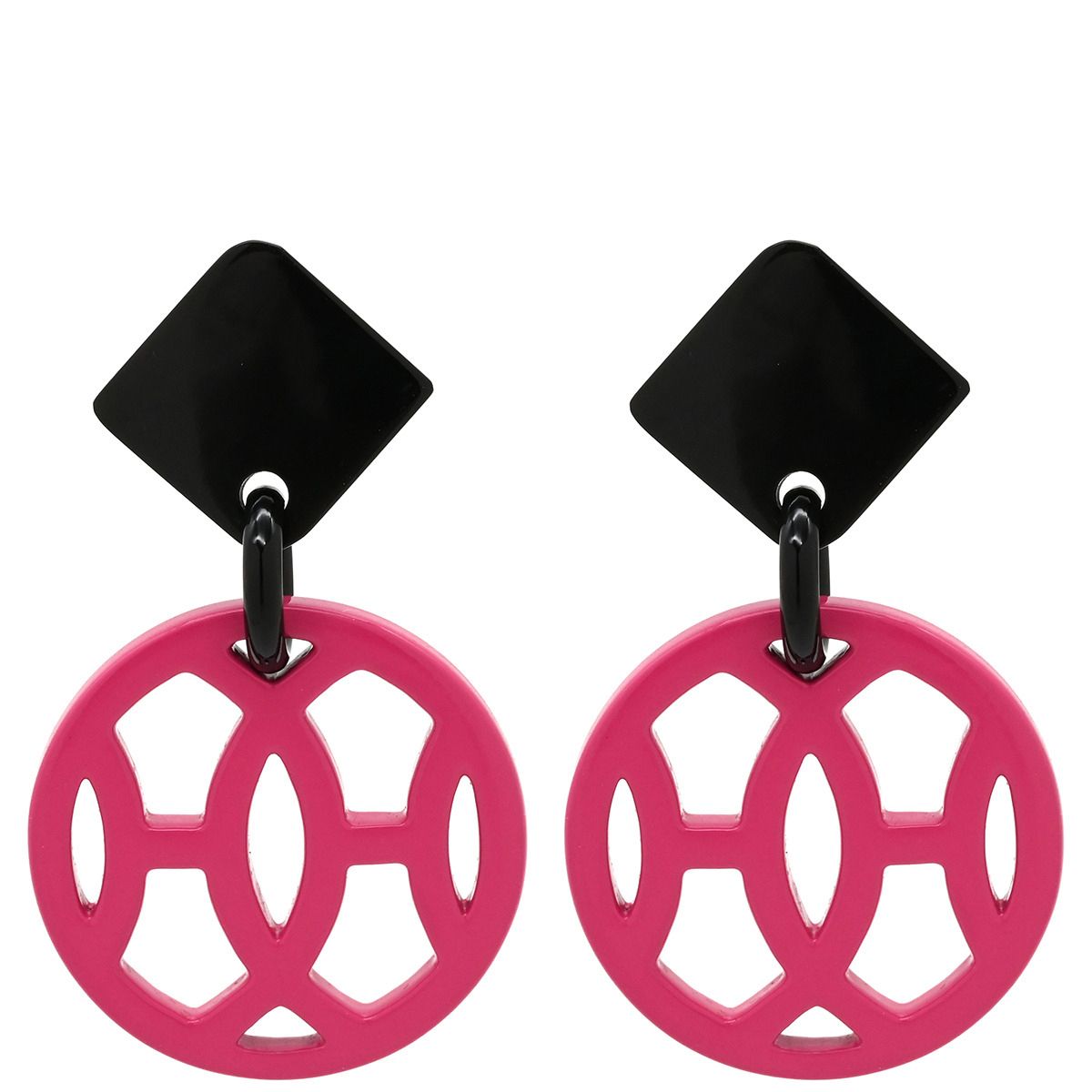 エルメス HERMES ピアス アヴァ HAVA バッファローホーン ラッカー ピンクXブラウン シルバー金具 Hモチーフ 箱