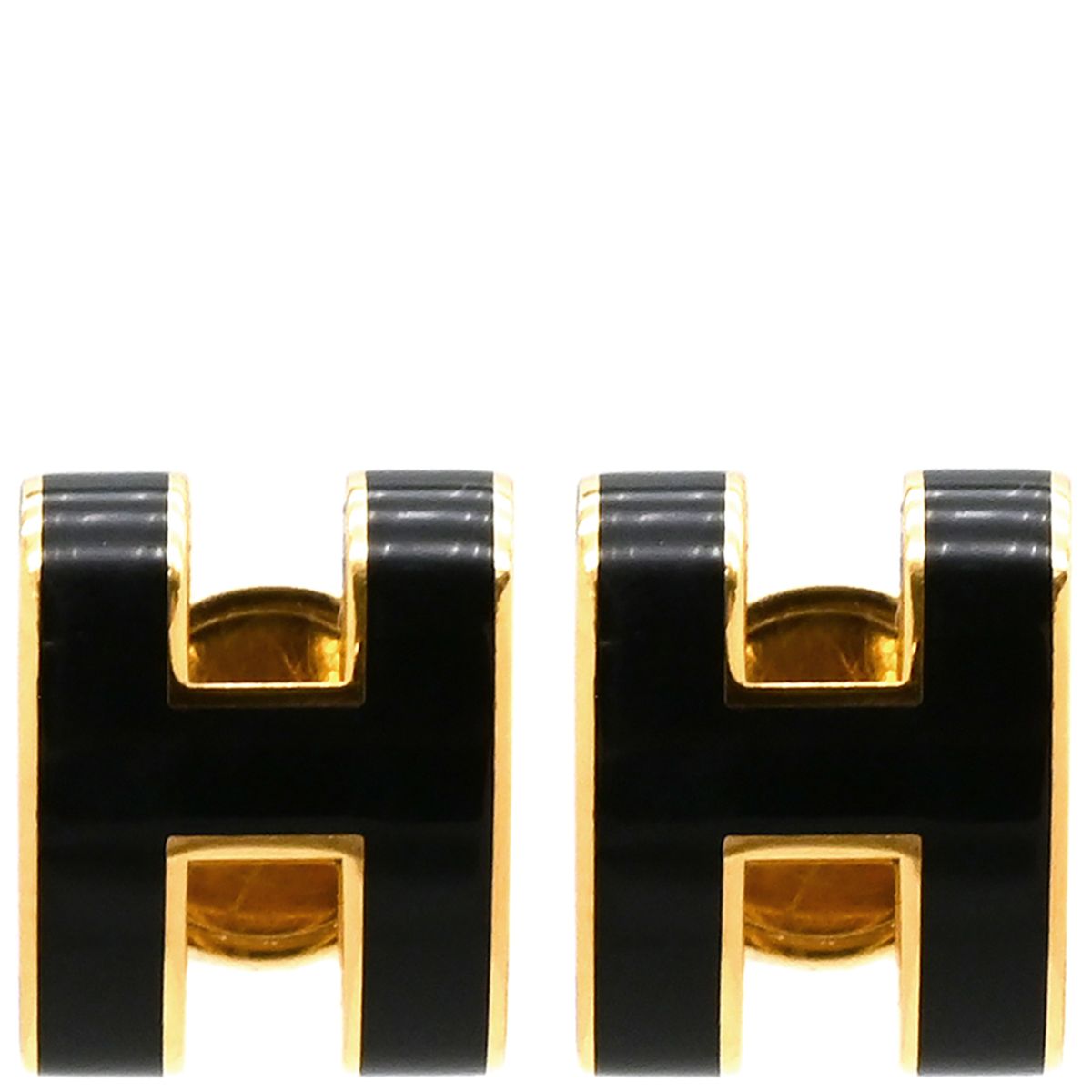 エルメス HERMES ピアス ポップアッシュ Hピアス GP エナメル ブラックXゴールド ゴールド金具 H型 箱