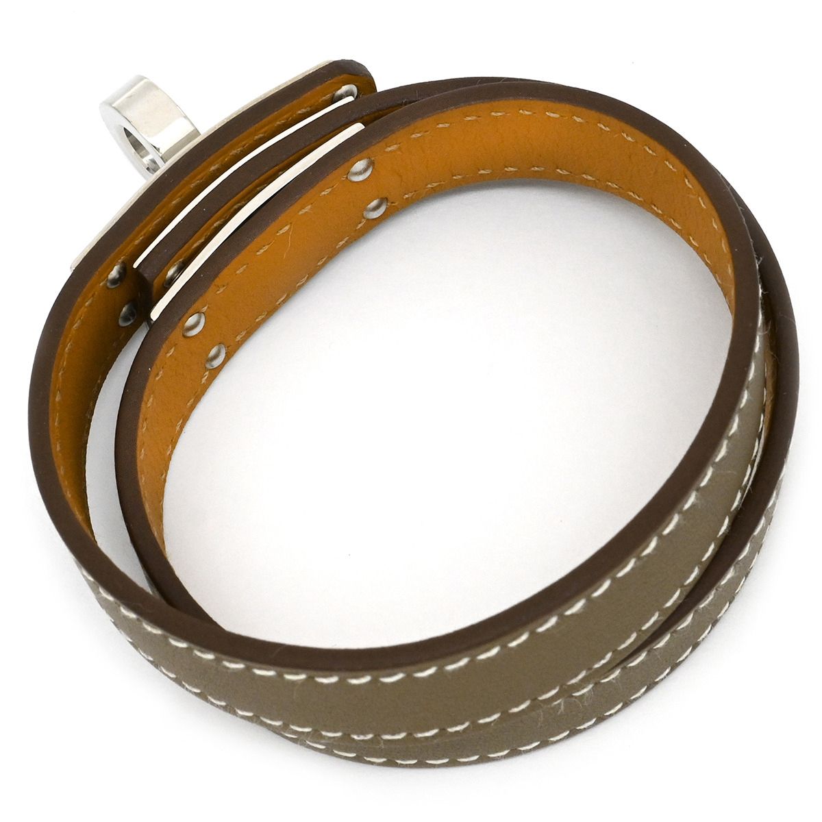 エルメス HERMES ブレスレット ケリードゥブルトゥール ヴォースイフト メタル エトゥープ×シルバー T 3 グレージュ U刻印 箱