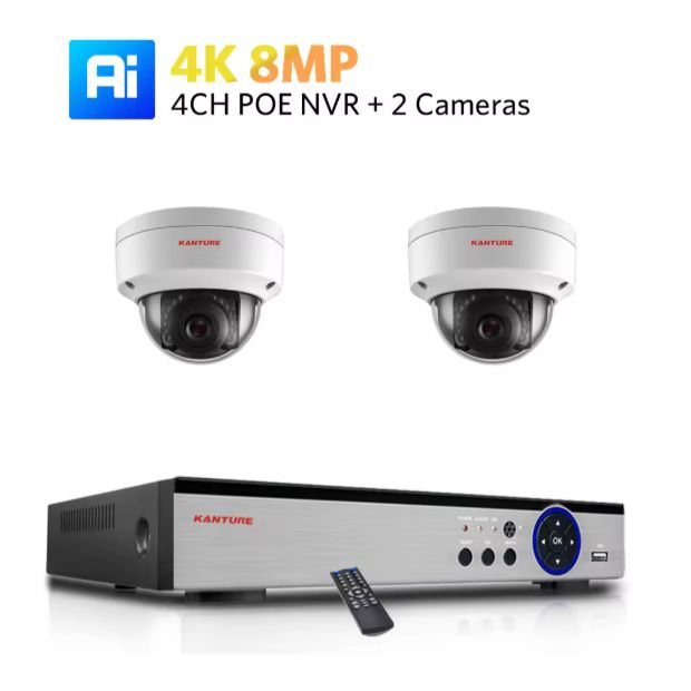 HDDセット 1TB 4CH NVR x 2PCS 4K 防犯カメラ 2個セット 顔検出 セキュリティ カメラ 音声 記録 屋内 屋外 ドーム 防水 ビデオ監視セット P2P 窃盗 空き巣 盗難 防犯 HDDセット 8NP 800万画素 4K