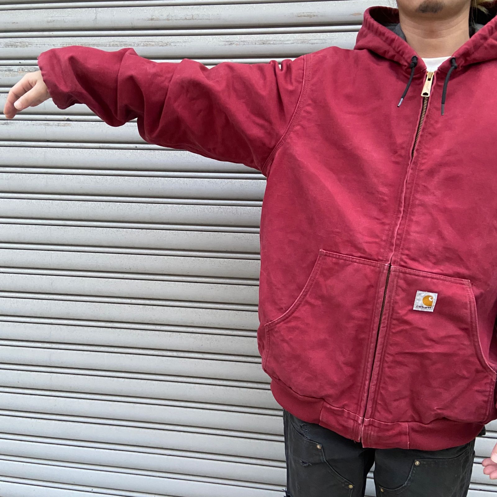 carhartt アクティブジャケット ダックパーカー レッド　L カーハート Carhartt カーハート アクティブジャケット メンズXL 古着 ダック地
