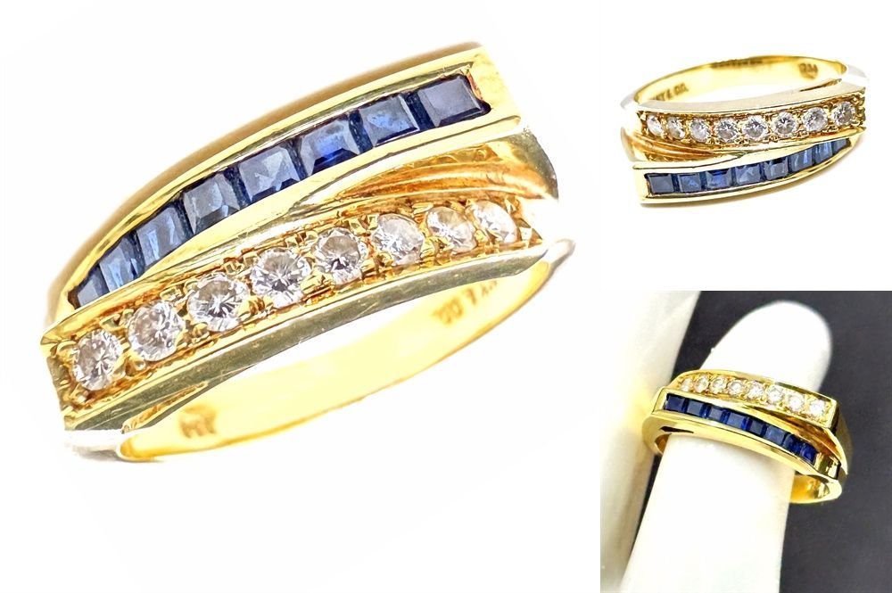 TIFFANY ティファニー K18 YG ダイヤモンド サファイア リング 8P ヴィンテージ イエローゴールド 指輪 8号