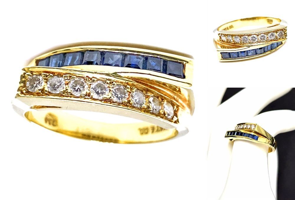 TIFFANY ティファニー K 18 YG ダイヤモンド サファイア リング ８P ヴィンテージ イエローゴールド 指輪 ８号