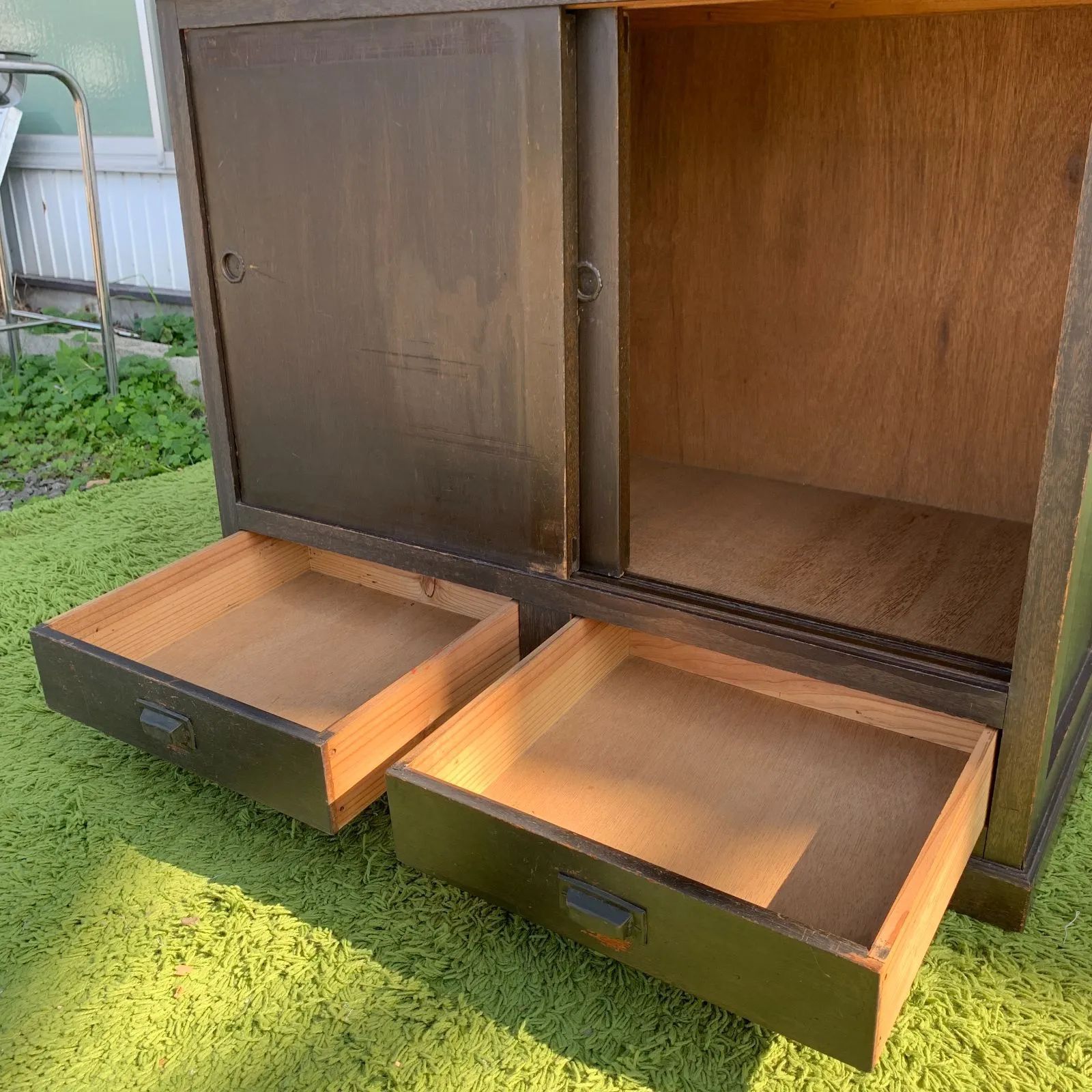 レトロ 木製 水屋箪笥 食器棚 ガラス戸棚 キャビネット /HM-0157