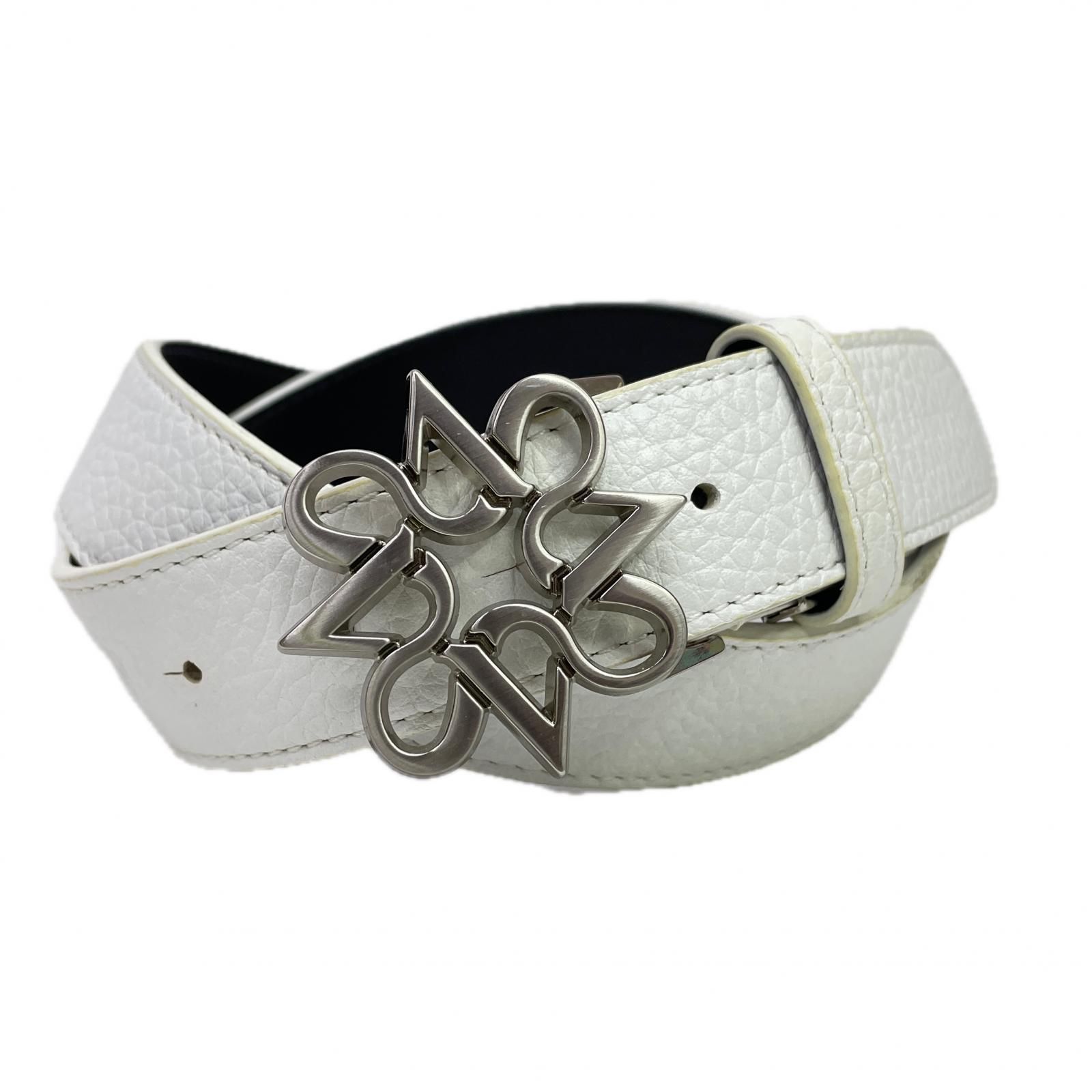 中古 セントアンドリュース StANDREWS ベルト ホワイト ロゴバックル 型押し シンプル
