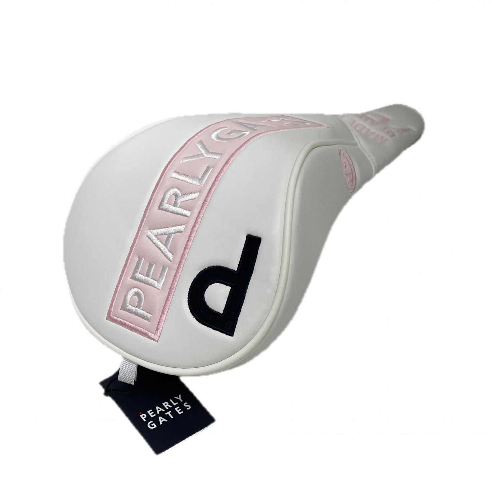 未使用品 パーリーゲイツ PEARLY GATES ヘッドカバー ホワイト×ペールピンク ドライバー用 限定色 刺しゅうロゴ ニコちゃん