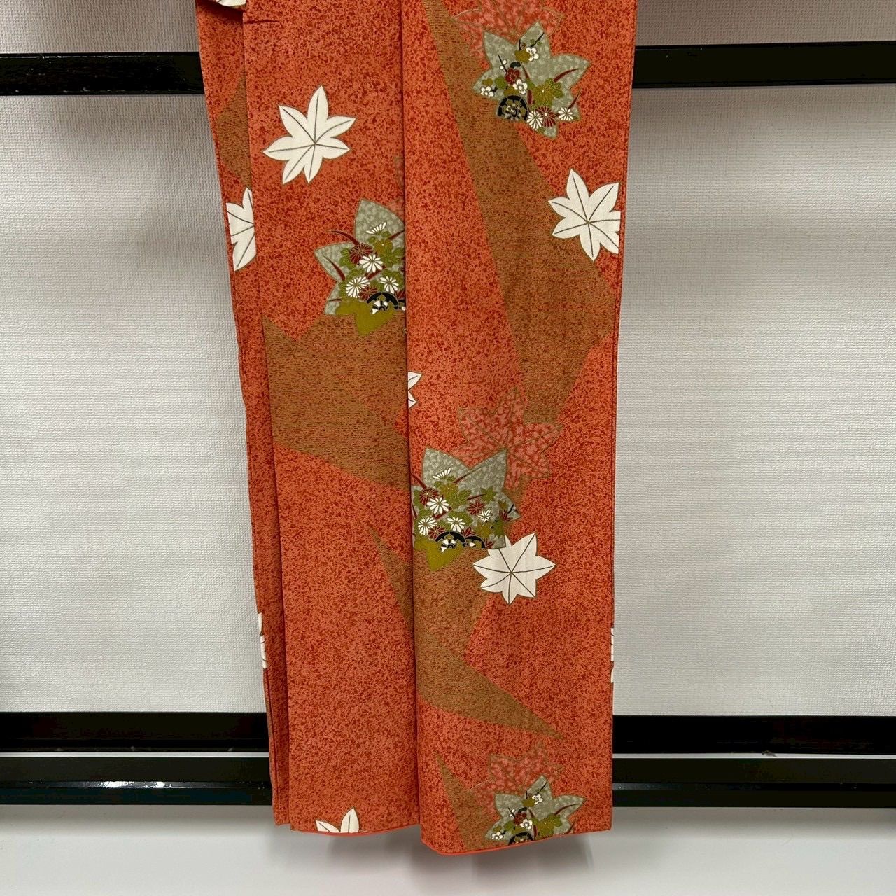 小紋 正絹 裄67 袖長め 叩き染め 素敵なデザイン 袷 着物 MK-871