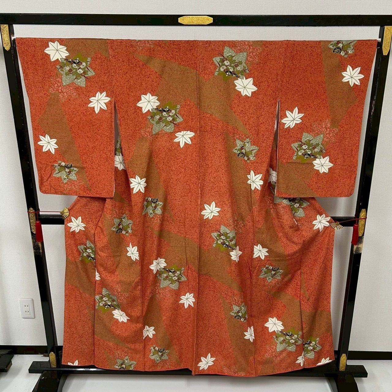 小紋 正絹 裄67 袖長め 叩き染め 素敵なデザイン 袷 着物 MK-871