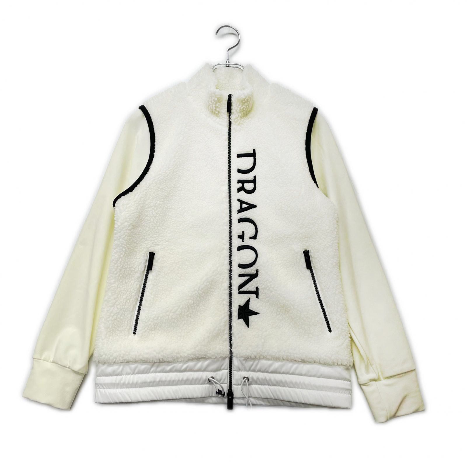 レディース ダンスウィズドラゴン DANCE WITH DRAGON フルジップアウター 3 L ホワイト 白 ボア レイヤード風