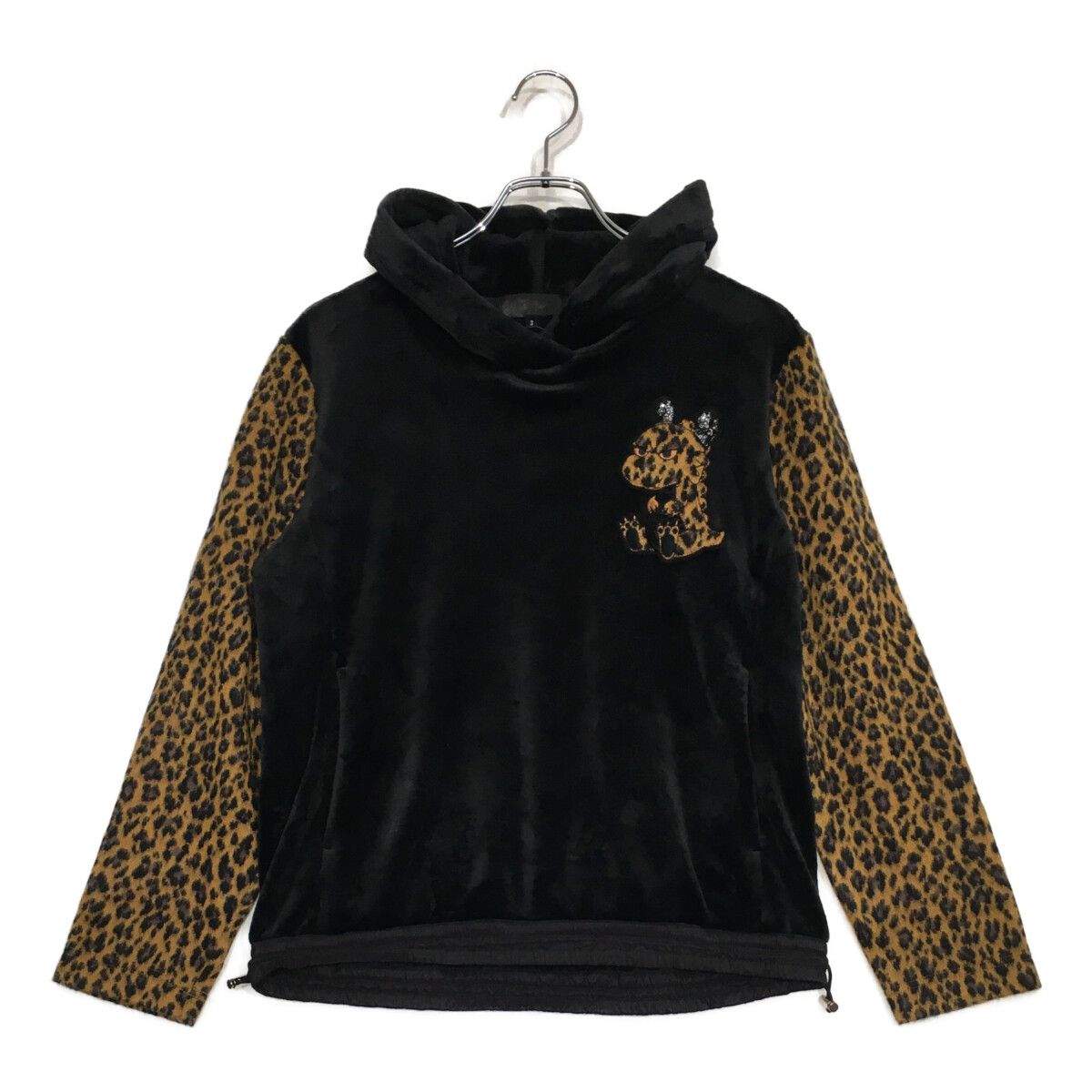 レディース ダンスウィズドラゴン DANCE WITH DRAGON パーカー 3 L 黒×茶 ベロア ニット ヒョウ柄 裏起毛