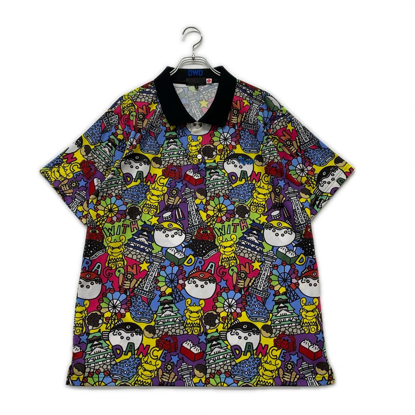 メンズ ダンスウィズドラゴン DANCE WITH DRAGON 半袖ポロシャツ 5 3L マルチ 春夏 総柄 大きい
