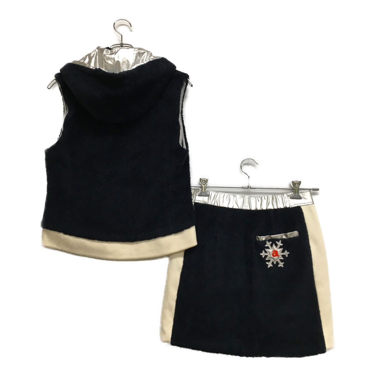 レディース アルチビオ archivio セットアップ 38 M 紺 ネイビー ボア 中わた 裏銀色素材 ベスト スカート