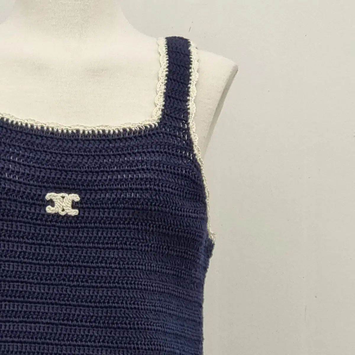 S Celine セリーヌ コットン クロシェ ミニ ONE PIECE ドレス