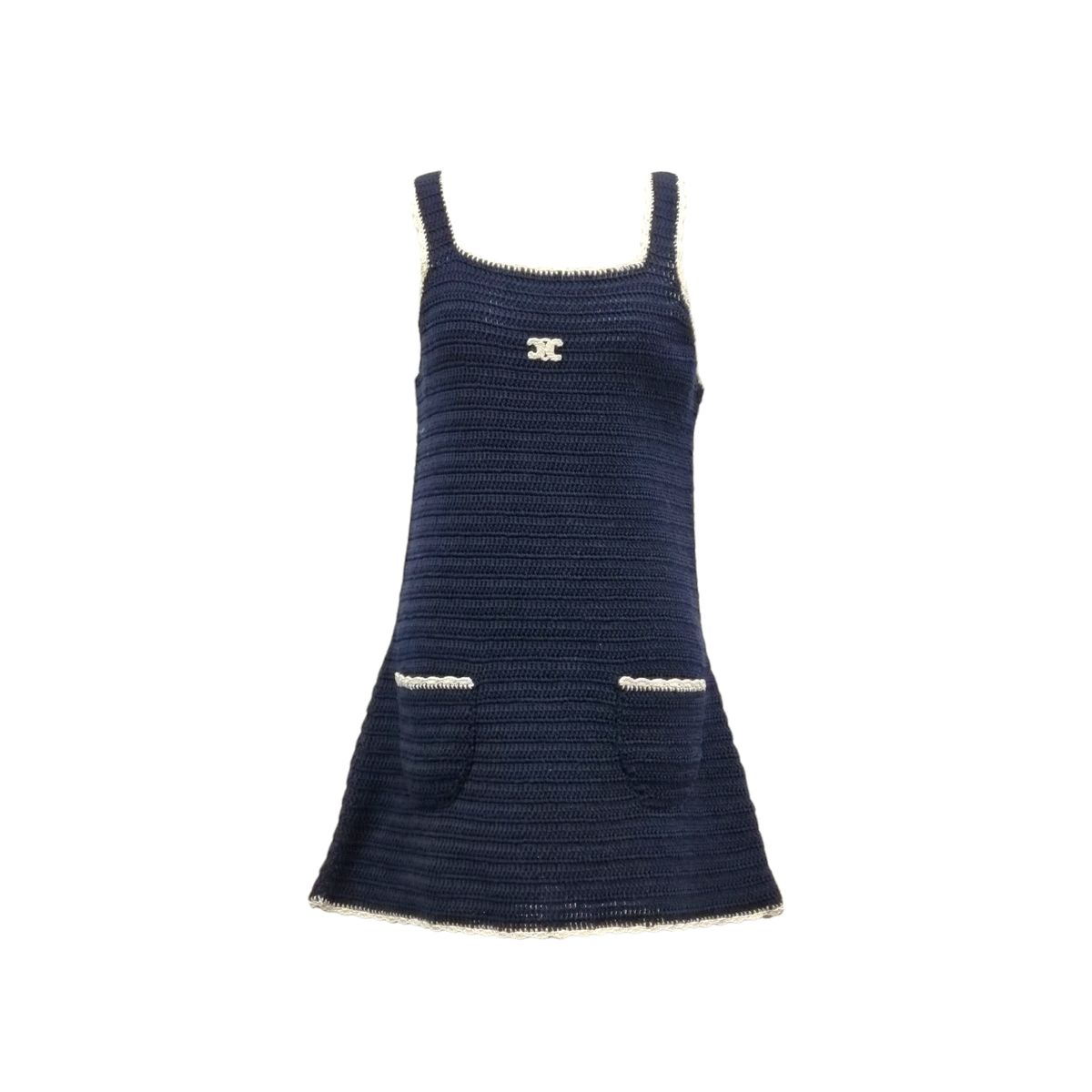 S Celine セリーヌ コットン クロシェ ミニ ONE PIECE ドレス CEB110530