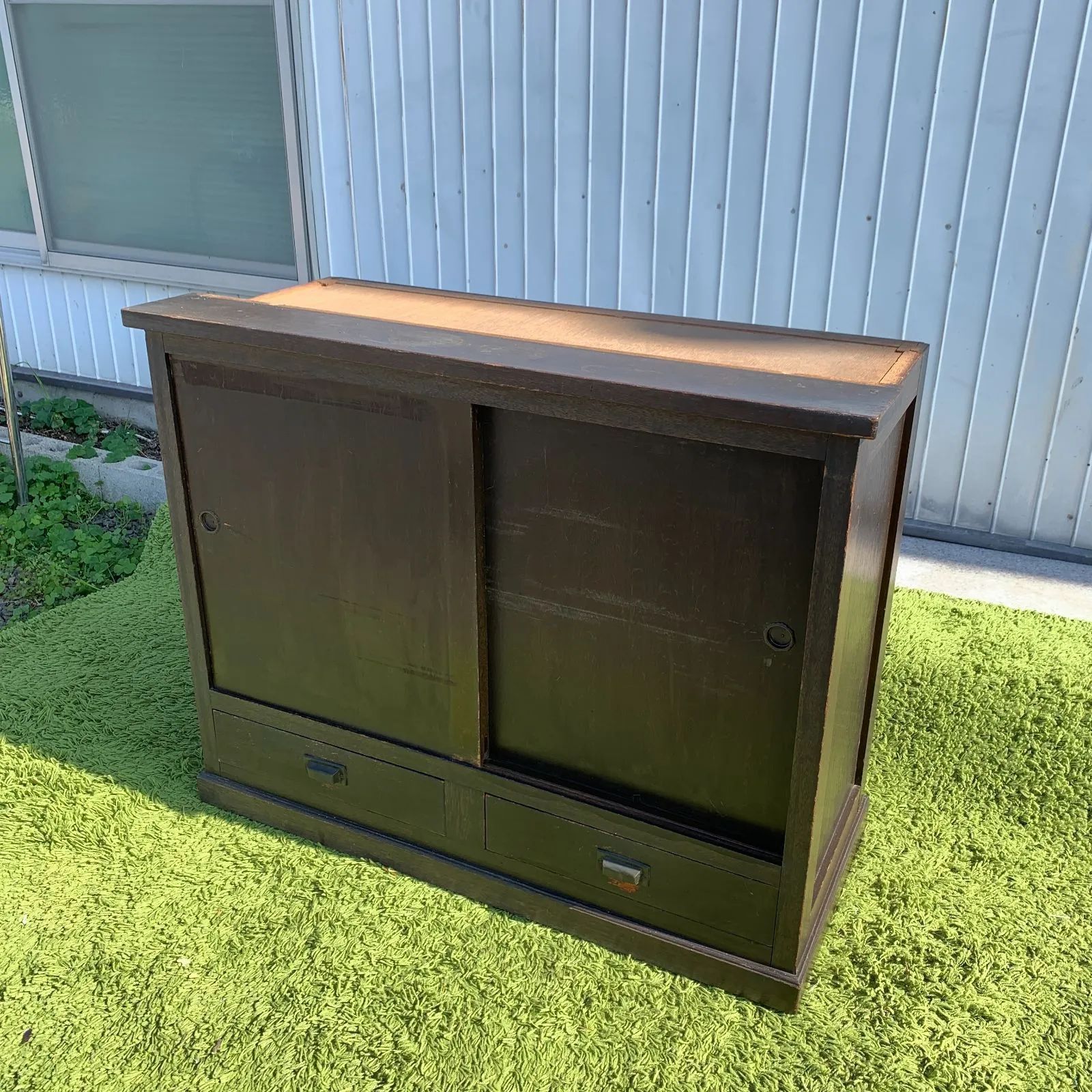 レトロ 木製 水屋箪笥 食器棚 ガラス戸棚 キャビネット /HM-0157