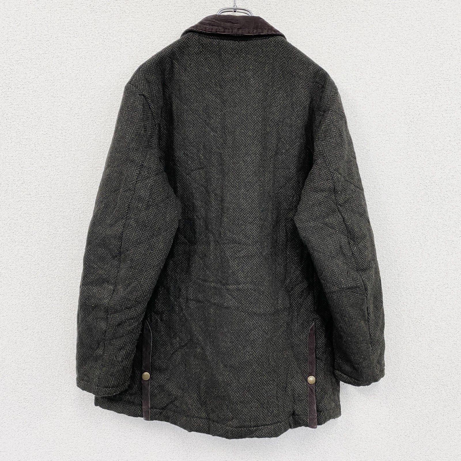 古着 Barbour バブアー STABLE モヘア混ツイードウールキルティングジャケット カーキ Lサイズ