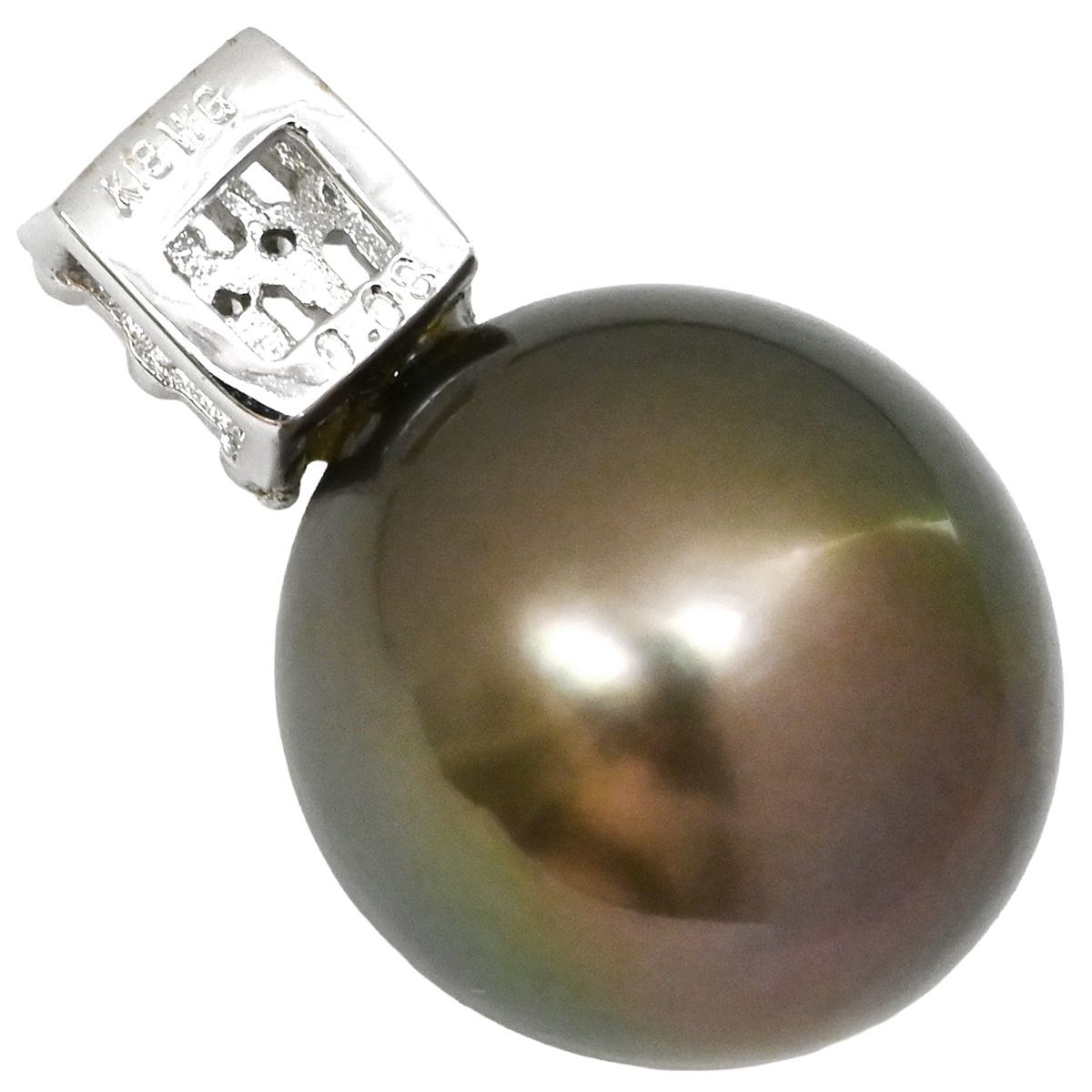 ペンダントトップ K 18 WG パール ダイヤモンド ブラック×ホワイトゴールド ネックレストップ チャーム 黒蝶 真珠 ダイヤ Au 750 18金